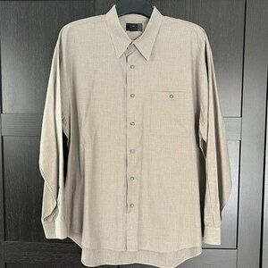 J. Ferrar Men's Long Sleeve Dress Shirt Pinstripe Tan Pink Button Down Size XL